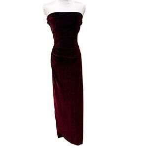 Lucy in the Sky Burgundy Red Wine Velvet Lace Up Back Maxi Dress Small Formal
